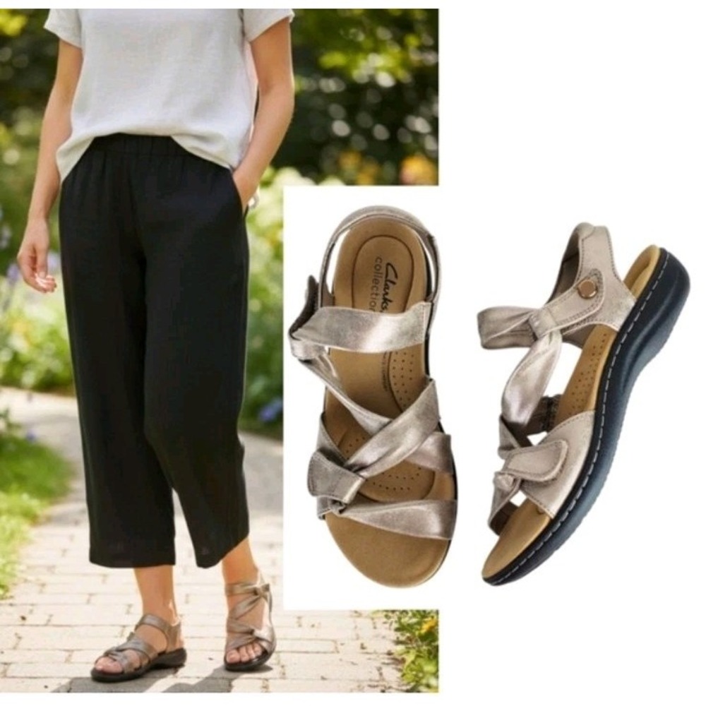 Clarks Artisan Lucena Women's Metallic Bronze Leather Knot Sandals 7W